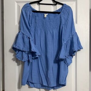 Cato Light Blue Ruffle Sleeve Blouse